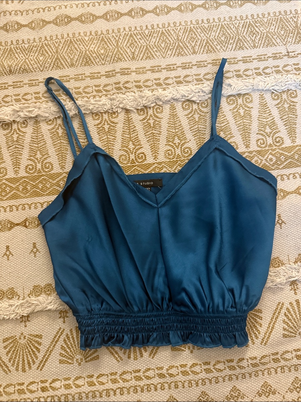 Satin Smocked Waist Cami in Teal Blue